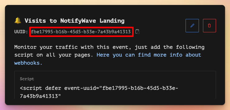 Welcome page tracking code In event page - MetricsWave